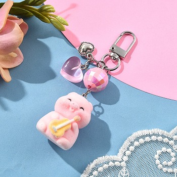 Animals Resin & Acrylic Pendant Decorations, with Alloy Swivel Clasps, Pig, 93mm