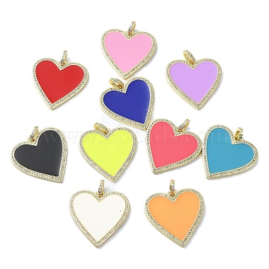 Real 18K Gold Plated Mixed Color Heart Brass+Cubic Zirconia+Enamel Pendants