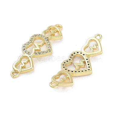 Rack Plating Brass Micro Pave Clear Cubic Zirconia Triple Heart Connector(KK-Z064-32G)-2