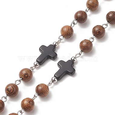 Natural Wood Rosary Bead Necklace(NJEW-JN04249)-3