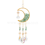 Crystal Chandelier Glass Teardrop Pendant Decorations, Hanging Sun Catchers, with Natural Aventurine Chips Beads, for Home Decoration, Sun & Moon, Golden, 436mm(HJEW-PH01778-03)