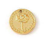 304 Stainless Steel Charms, Flat Round with Flower Charms, Golden, 15x3mm, Hole: 1.4mm(STAS-Z205-01G-01)