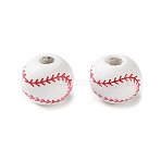 Spray Painted Wooden Beads, Round, White, Tennis, 8x7mm, Hole: 2mm(WOOD-A029-07A)