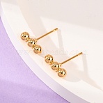 201 Stainless Steel Beaded Horizontal Bar Stud Earrings with 316 Stainless Steel Pin for Women, Golden, 9x3mm, Pin: 0.6mm(STAS-K238-01G)