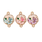 Alloy Enamel Links Connector Charms, Flat Round with Flower, Golden, Mixed Color, 22x15x2.5mm, Hole: 1.6mm(FIND-K030-10G)