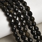 Natural Golden Sheen Obsidian Beads Strands, Faceted, Rice, 6~6.5x5~6mm, Hole: 1.2mm, about 58~62pcs/strand, 14.57''~14.76''(37~37.5cm)(G-K376-F11-01)