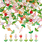 Handmade Lampwork Pendants, with Iron Findings, Tulip Charm, Mixed Color, 29mm, Hole: 2.6mm, 105pcs/set(PALLOY-AB00219)