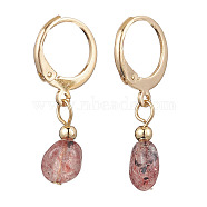 Natural Strawberry Quartz Beads Hoop Earrings for Women, Golden, 28x4~5.5mm(EJEW-JE06164)