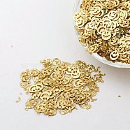 Ornament Accessories Plastic Paillette/Sequins Beads, Smiling Face, Gold, 8x6x0.1mm, Hole: 0.8mm(PVC-E001-13-LS01)