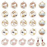 CHGCRAFT 24Pcs 6 Style Easter Alloy Enamel Pendants, Flat Round & Flower with Rabbit, Mixed Color, 27~30x25~27x1~1.5mm, Hole: 1.6~2mm, 4pcs/style(FIND-CA0006-11)