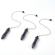 Natural Dyed & Heated Black Agate Pointed Dowsing Pendulums, with Brass Cable Chains, Bullet, 238~255mm, Hole: 2.5mm, Pendants: 53x12mm(G-J386-A03)