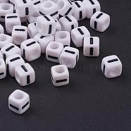 Acrylic Horizontal Hole Letter Beads, Cube, Letter I, White, Size: about 7mm wide, 7mm long, 7mm high, hole: 3.5mm, about 2000pcs/500g(PL37C9129-I)