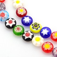 Handmade Millefiori Glass Bead Strands, Flat Disc, Mixed Color, 8x4mm, Hole: 1mm, about 48pcs/strand, 14.7 inch(LAMP-J034-8mm-M)