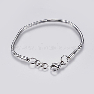 304 Stainless Steel Round Snake Chain Bracelet Making, with Lobster Claw Clasps, Stainless Steel Color, 8-1/8 inch(20.5cm), 3mm, Hole: 4mm(X-STAS-F139-056P-F)