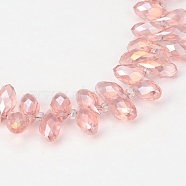 Electroplate Glass Beads Strands, Top Drilled Beads, Faceted Teardrop, AB Color Plated, Pink, 12~13x6mm, Hole: 1mm, about 95~99pcs/strand, 15.7~18 inch(X-EGLA-J068-AB04)