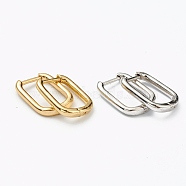 Brass Huggie Hoop Earrings, Long-Lasting Plated, Rectangle, Mixed Color, 15.5x11.5x2mm, Pin: 1mm(EJEW-L234-025)