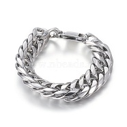 201 Stainless Steel Wheat Chain Bracelets, with Bayonet Clasps, Stainless Steel Color, 8-3/8 inch(21.4cm), 19mm(BJEW-L665-05P)