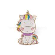 Unicorns Alloy Enamel Brooches for Backpack Clothes, Golden, Pink, 30.5x18x1.7mm, Pin: 1.2mm(JEWB-D063-03G)