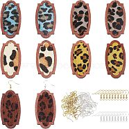 Olycraft DIY Leopard Print Pattern Rectangle Dangle Earring Making Kit, Including Cowhide Leather Pendants with Wood, Brass Earring Hooks, Mixed Color, 110Pcs/box(DIY-OC0009-49)