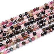 Natural Tourmaline Beads Strands, Faceted, Round, 3mm, Hole: 0.5~0.6mm, about 133~144pcs/strand, 15.3~15.7 inch(39~40cm)(G-F460-51)