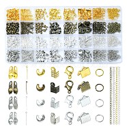 DIY Jewelry Making Finding Kit, Including Zinc Alloy Lobster Claw Clasps, Iron Open Jump Rings & Bead Tips & Eye Pins & Crimp Beads Covers & Ribbon Crimp Ends & Twisted Chains, Mixed Color, 4~30x4~6x0.7~4mm, Hole: 1.2~2mm(DIY-YW0006-45)