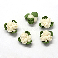 Handmade Porcelain Cabochons, China Clay Beads, Flower, Floral White, 15.5~17.5x15~17x8~9mm(X-PORC-S1003-22D)