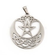 201 Stainless Steel Pendants, Hollow, Flat Round with Star, Stainless Steel Color, 35x32.5x1mm, Hole: 5x2mm(STAS-D190-16P)