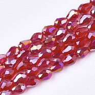 Electroplate Glass Beads Strands, AB Color Plated, Faceted, Teardrop, Red, 7.5~8x6mm, Hole: 1mm, about 66~68pcs/strand, 22.6 inch(EGLA-T013-05I)