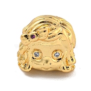 Brass Micro Pave Clear Cubic Zirconia Beads, Girl Head, Real 18K Gold Plated, 10.5x11x9mm, Hole: 1.8mm(KK-G493-08G)