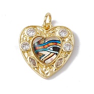 Brass Micro Pave Clear Cubic Zirconia Pendants, with Resin and Jump Rings, Lead Free & Cadmium Free, Heart with Eye, Real 18K Gold Plated, Colorful, 21x19.5x4.5mm, Hole: 4mm(KK-I692-03G-07)