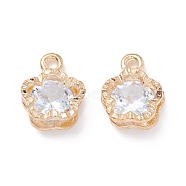 Alloy Clear Cubic Zirconia Charms, Long-Lasting Plated, Flower, Golden, 12x10x5mm, Hole: 1.6mm(ZIRC-A022-06G)