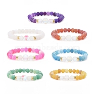 7Pcs 7 Color Natural Weathered Agate(Dyed) & Synthetic Moonstone Round Beaded Stretch Bracelets Set, Gemstone Stackable Bracelets for Women, Mixed Color, Inner Diameter: 2-1/8 inch(5.5cm), 1Pc/color(BJEW-JB09124)