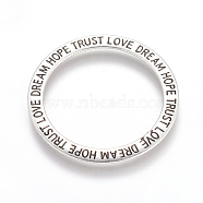 Antique Silver Tibetan Style Linking Rings, Lead Free, Ring with Word Hope Dream, 35x2mm(X-TIBEB-544-AS-LF)