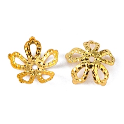 Plated Iron Fancy Bead Caps, Flower, 5-Petal, Filigree, Golden, 8x3mm, Hole: 0.5mm, about 250pcs/10g(X-IFIN-S696-48G)
