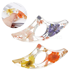 Resin with Dried Flower Thumb Bookmark, Thumb Book Page Holder, Thumb Reading Ring, for Keeping Book Open, Book Lovers Gifts, Fan, Mixed Color, 81x34x10mm, Hole: 22mm, 2pcs/set(AJEW-WH0020-87)