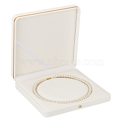Square PU Leather Pearl Necklace Box, Jewelry Storage Gift Case for Necklaces, Snow, 18.9x18.9x4.1cm(LBOX-WH0002-06B)