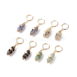 Gemstone Bullet with Star Dangle Hoop Earrings, Gold Plated Brass Wire Wrap Jewelry for Women, 44mm, Pin: 1mm(EJEW-JE05003)