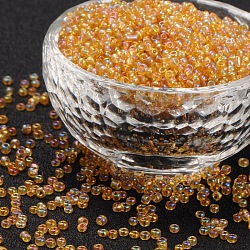(Repacking Service Available) Round Glass Seed Beads, Transparent Colours Rainbow, Round, Goldenrod, 6/0, 4mm, about 12g/bag(SEED-C016-4mm-162B)