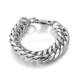 Tarnish Resistant 201 Stainless Steel Wheat Chain Bracelets, with Bayonet Clasps, Stainless Steel Color, 8-3/8 inch(21.4cm), 19mm(BJEW-L665-05P)