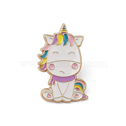 Unicorns Alloy Enamel Brooches for Backpack Clothes, Golden, Pink, 30.5x18x1.7mm, Pin: 1.2mm(JEWB-D063-03G)