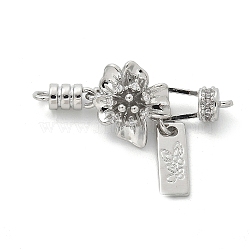 Brass Micro Pave Clear Cubic Zirconia Fold Over Clasps, Cadmium Free & Nickel Free & Lead Free, Flower, Real Platinum Plated, 39.5mm(KK-U052-01P)