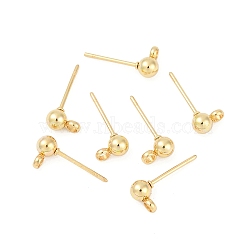 304 Stainless Steel Ball Post Stud Earring Findings, with Loop and 316 Surgical Stainless Steel Pin, Golden, 2mm, Pin: 0.8mm(STAS-Z035-01G-F)