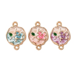 Alloy Enamel Links Connector Charms, Flat Round with Flower, Golden, Mixed Color, 22x15x2.5mm, Hole: 1.6mm(FIND-K030-10G)