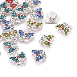 Alloy Rhinestone Beads, Cadmium Free & Lead Free, Grade A, Silver Color Plated, Butterfly, Mixed Color, 14x10x5.5mm, hole: 2mm(RB-D018-S-M-LF)