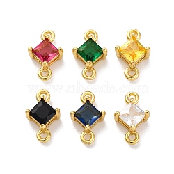 Brass Cubic Zirconia Rhombus Connector Charms, Rack Plating, Real 18K Gold Plated, Long-Lasting Plated, Lead Free & Cadmium Free, Mixed Color, 10.5x7x4mm, Hole: 1.2mm(KK-F894-12G)