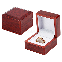 Square Wooden One Championship Ring Display Box, Jewelry Storage Gift Case for Single Ring, Dark Red, 6.5x6.5x4.6cm(CON-WH0095-71A)