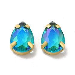 Moonlight Effect Teardrop Sew on Rhinestone, Multi-strand Links, with Golden Tone Brass Prong Settings, Garments Accessories, Aquamarine, 14x10x6mm, Hole: 1mm(GLAA-P055-03B-G05)