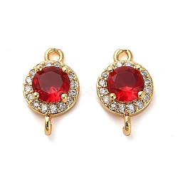 Brass Pave Cubic Zirconia Connector Charms, Flat Round Links, Real 18K Gold Plated, Red, 14.5x9x5mm, Hole: 1.5mm(KK-D093-09G-01)