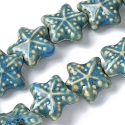 Ocean Series Handmade Porcelain Beads, Starfish Ceramic Beads, Steel Blue, 19~20x20.5~21x8.5~9mm, Hole: 2mm, about 20pcs/strand, 14.37''(36.5cm)(X1-PORC-R002-05-05)