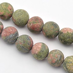 Frosted Round Natural Unakite Beads Strands, 10mm, Hole: 1mm, about 37~39pcs/strand, 14.9~15.6 inch(G-E302-107-10mm)